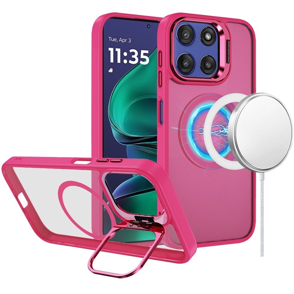 For Moto G Stylus 5G 2025 Fearless Tough HQ Metallic Hybrid with Camera Ring Stand Magnetic Circle Case