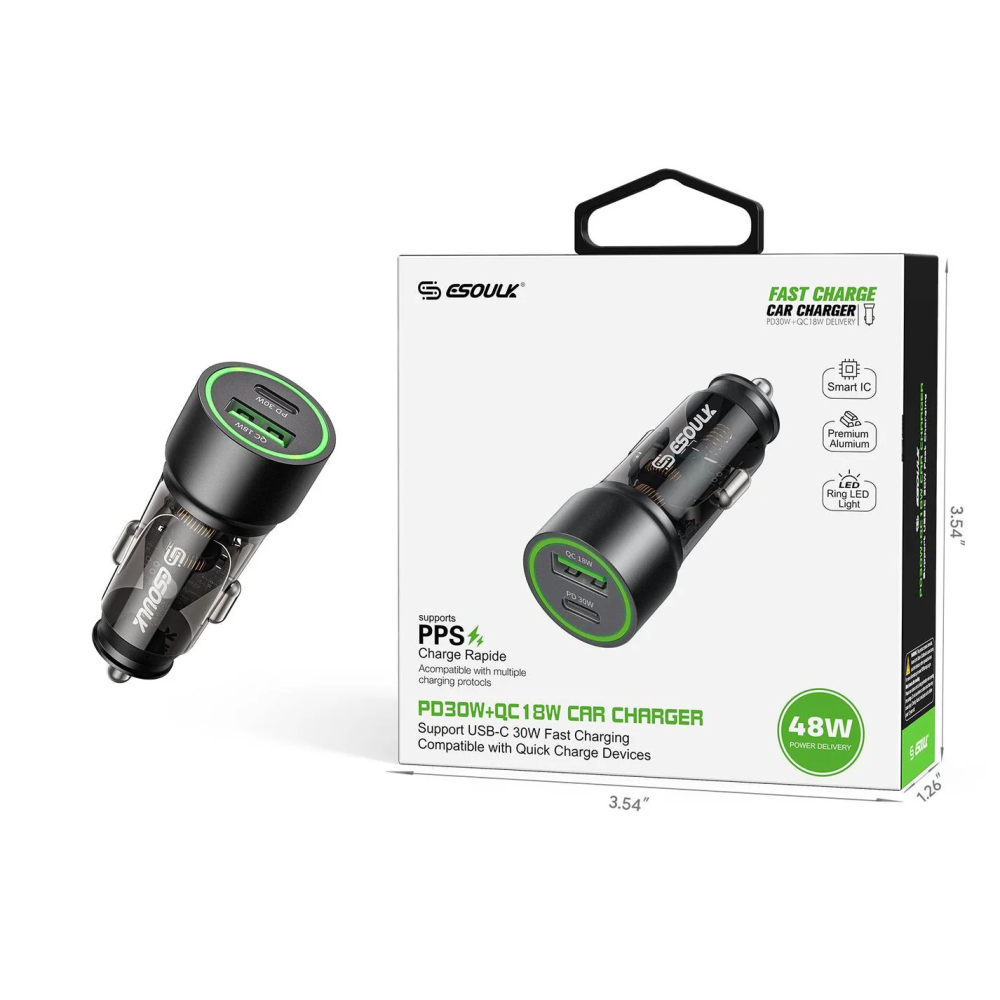 Esoulk 48W Fast Car Charger with USB for iPhone Models and Android Devices