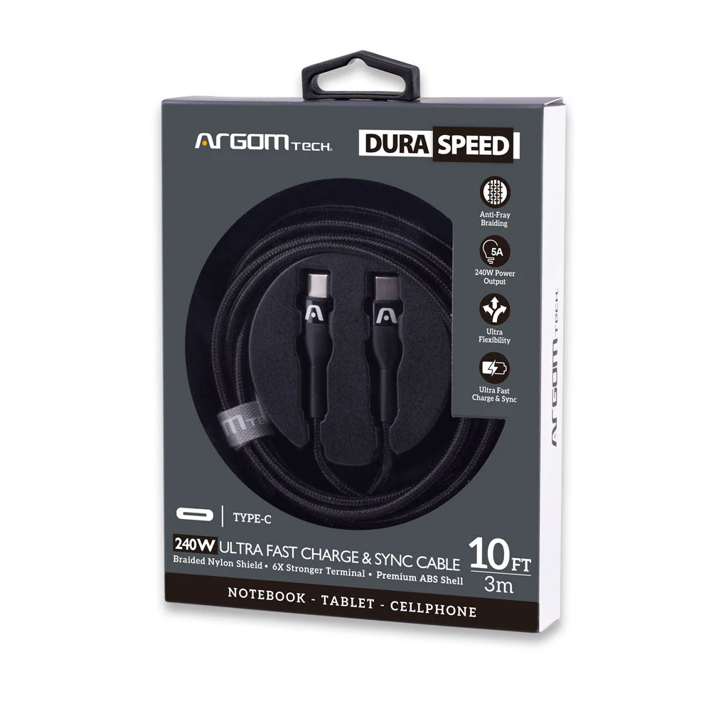 Argom DuraSpeed Type-C to Type-C 240W Ultra Fast Charge & Sync Cable 3m/10ft