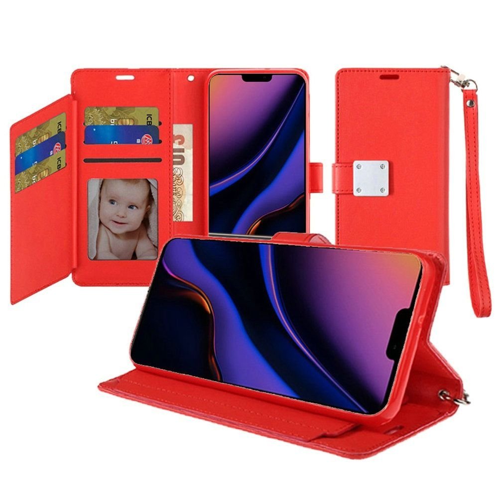 For Apple iPhone 11 Pro Max 6.5 Wristlet Magnetic Metal Snap Wallet with Two Row Credit Card Holder