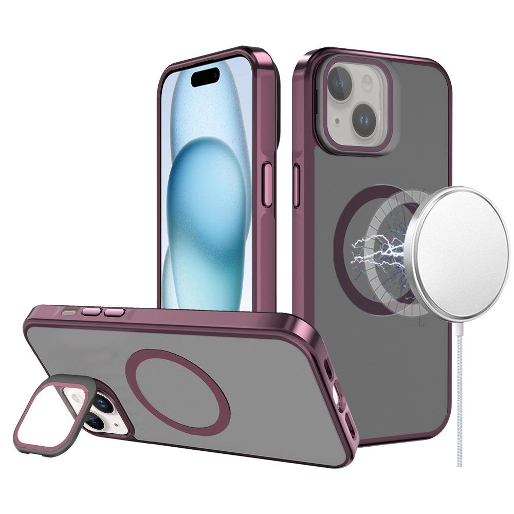 For Apple iPhone 15 Frame Aluminium Camera Stand Metallic Buttons Magnetic Circle Tough HQ Hybrid Case - Image 4