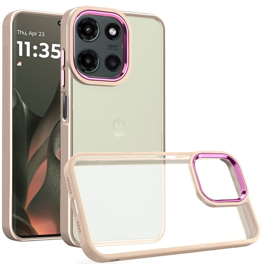 For Motorola Edge 2025 Polished Oil Thick Acrylic Metal Button Hybrid Case Cover - Image 3