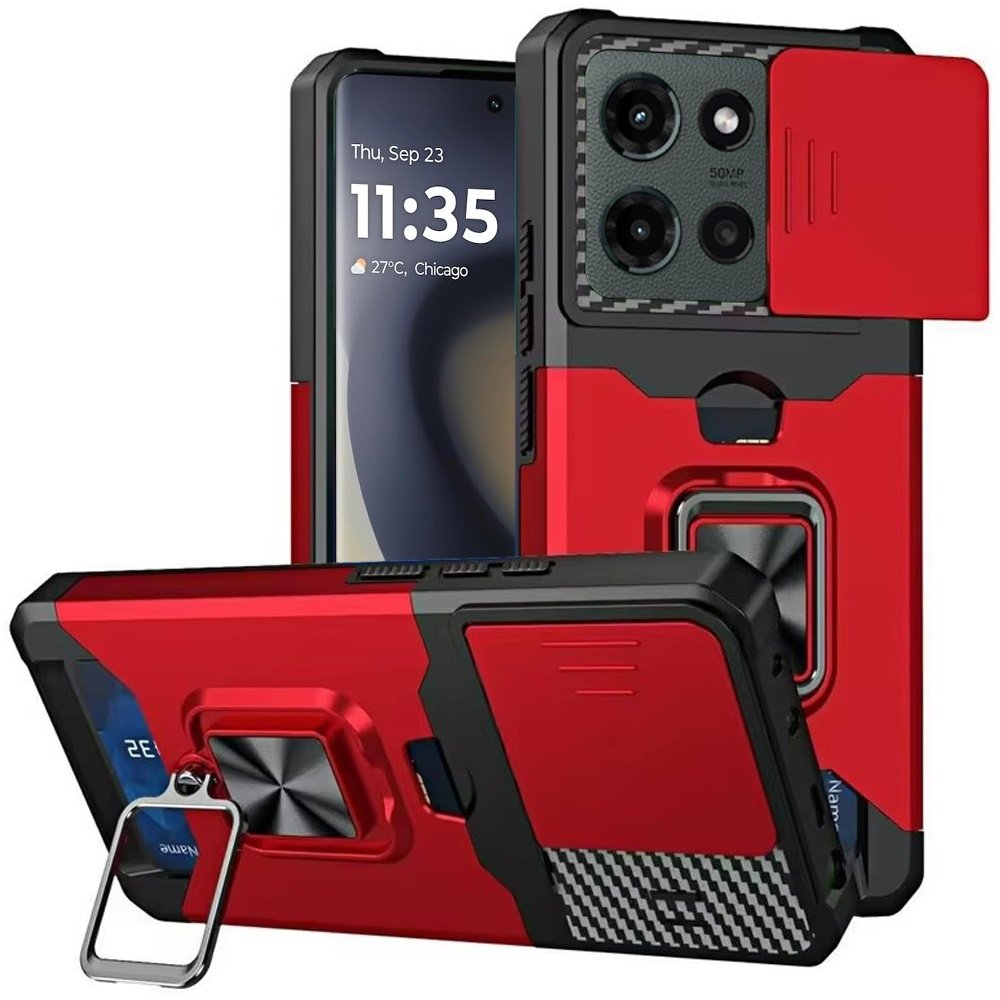 For Motorola Edge 2025 Multi-Functional Card Magnetic Ring Stand Hybrid Camera Case Cover - Image 2