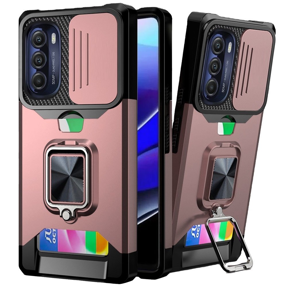 For Moto G Stylus 5g 2022 Multi-Functional Card Magnetic Ring Stand Hybrid Camera Case Cover