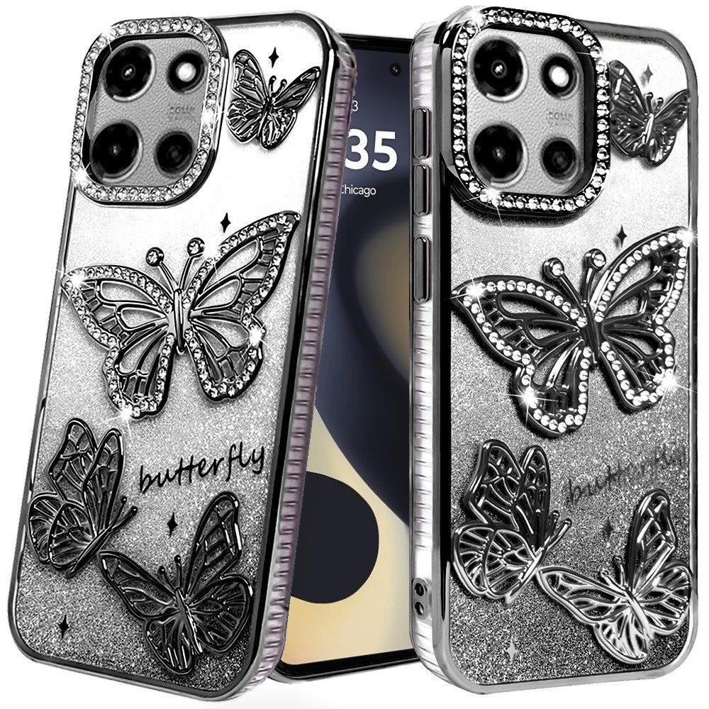For Motorola Edge 2025 Butterfly Freedom Shimmer Glitter Thick TPU Case Cover