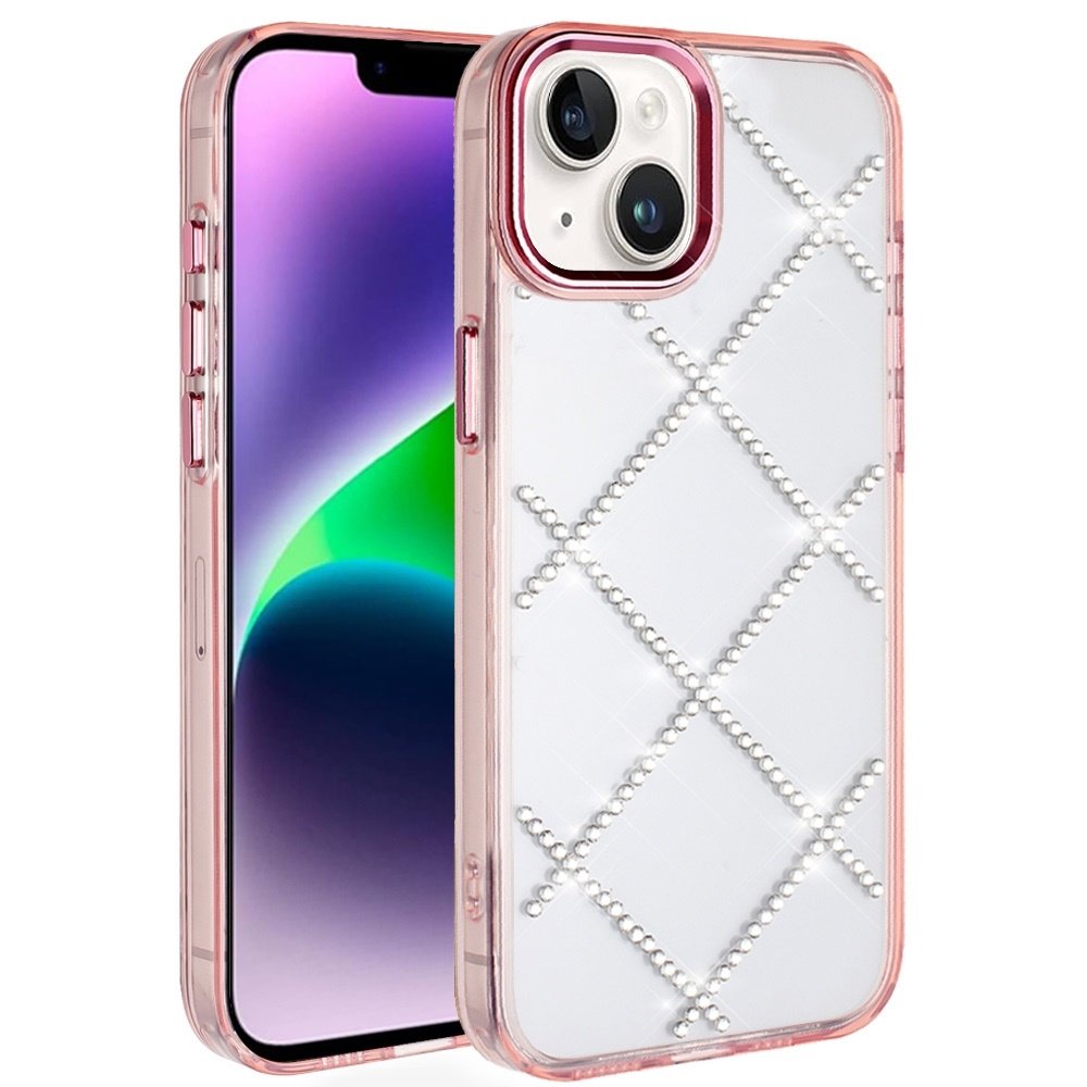 For Apple iPhone 13/14 Gem Glitter Diamond Transparent Hard Colorful TPU Hybrid Case