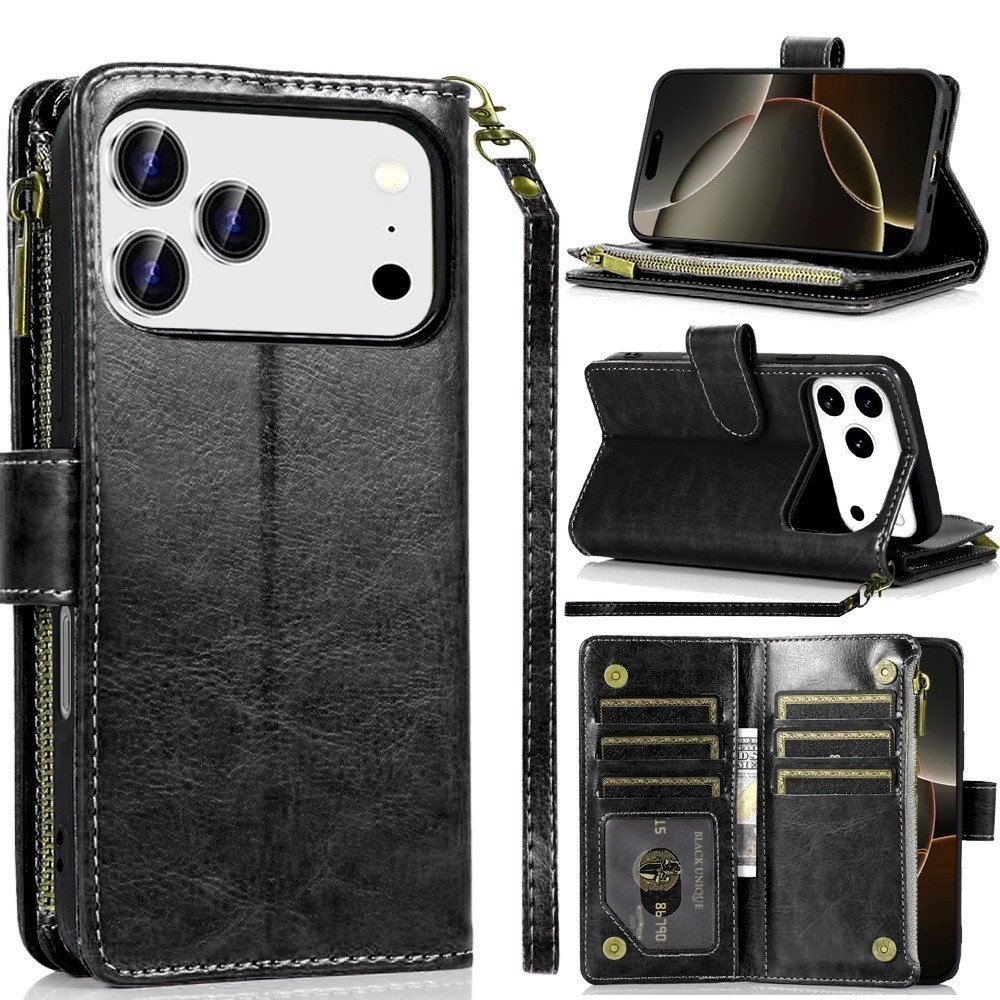 For Apple iPhone 17 Pro Max Luxury Wallet Card ID Zipper Money Holder Case Cover - Image 2