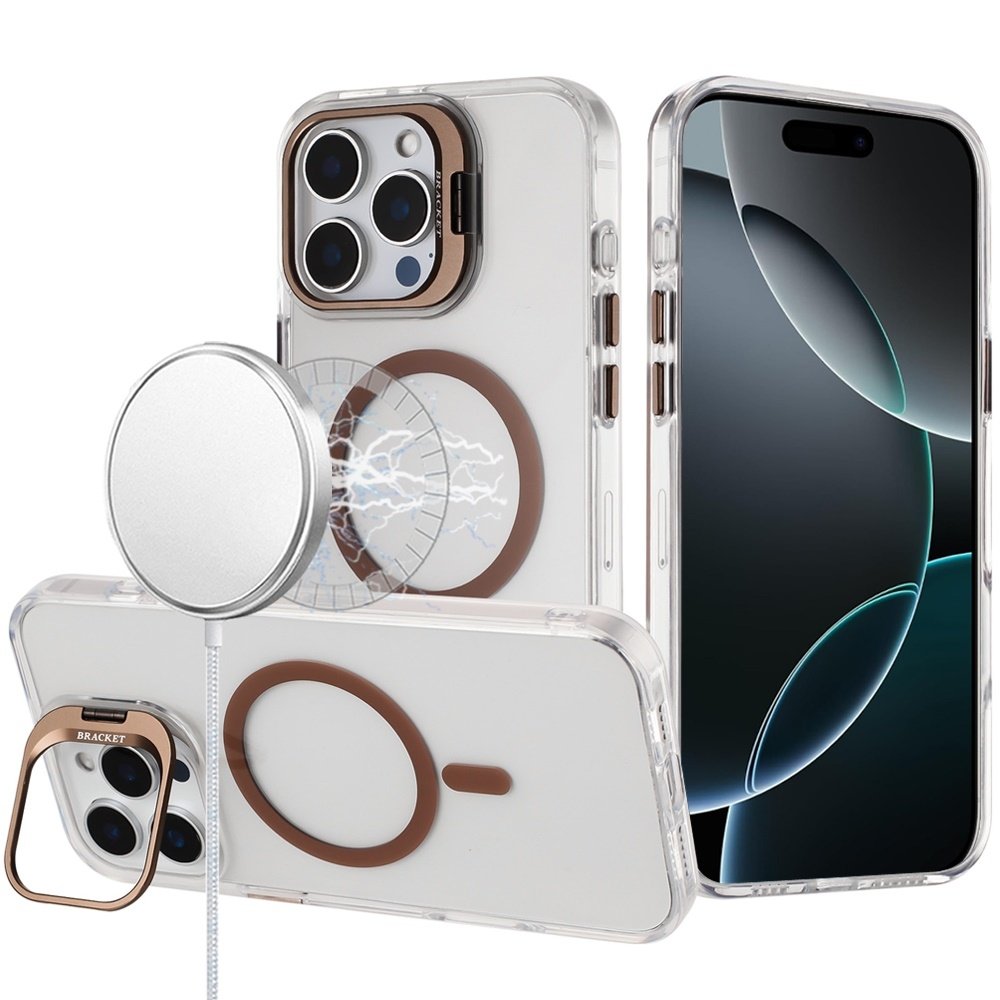 For Apple iPhone 16 Pro Max 6.9 Transparent HQ Hybrid with Metallic Camera Stand Magnetic Ring Case - Image 2