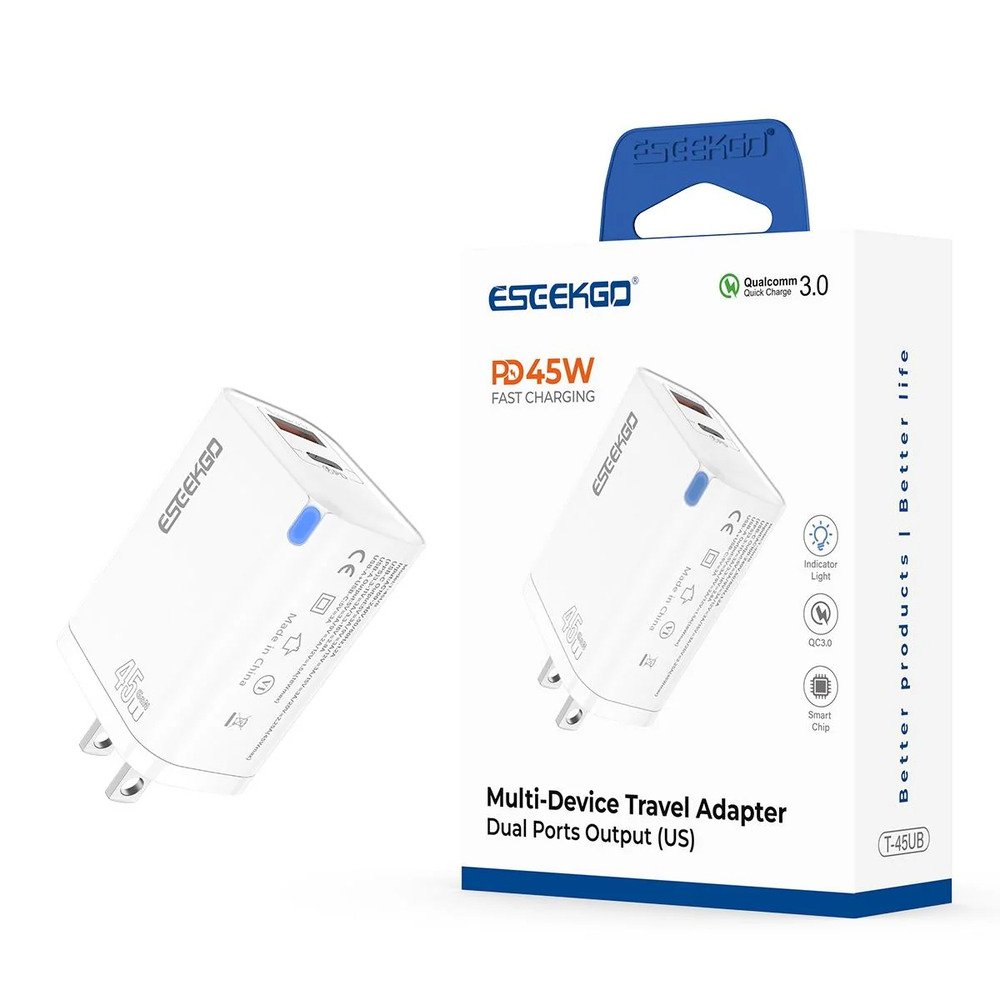 ESEEKGO T-45UB QC3.0 GaN PD45W Dual Ports Travel Charger