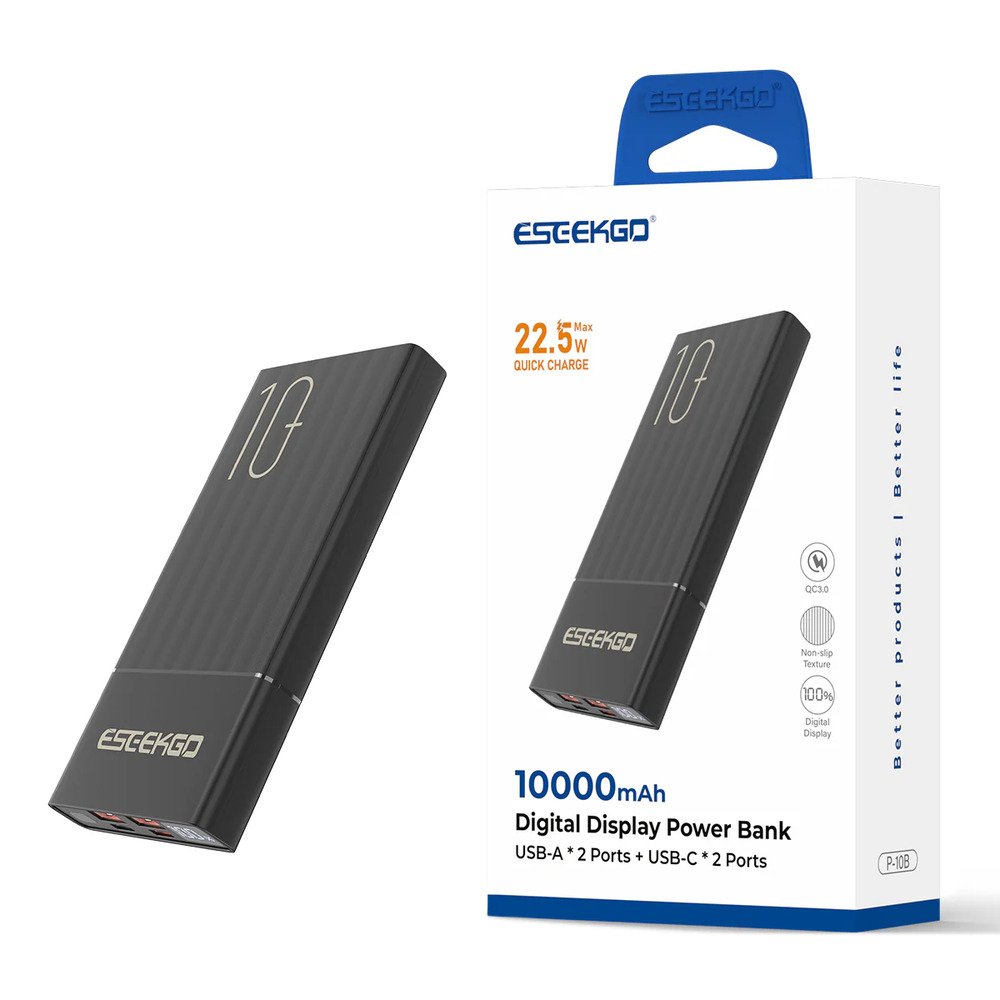 ESEEKGO P-10B 10000mAh Digital Display Power Bank USB-C To C Charging Cable