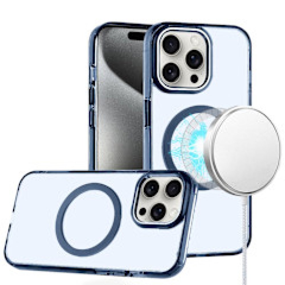 For Apple iPhone 15 Pro Max Magnetic Circle Ring Transparent Premium Acrylic with Metal Buttons & Camera Raised Lip