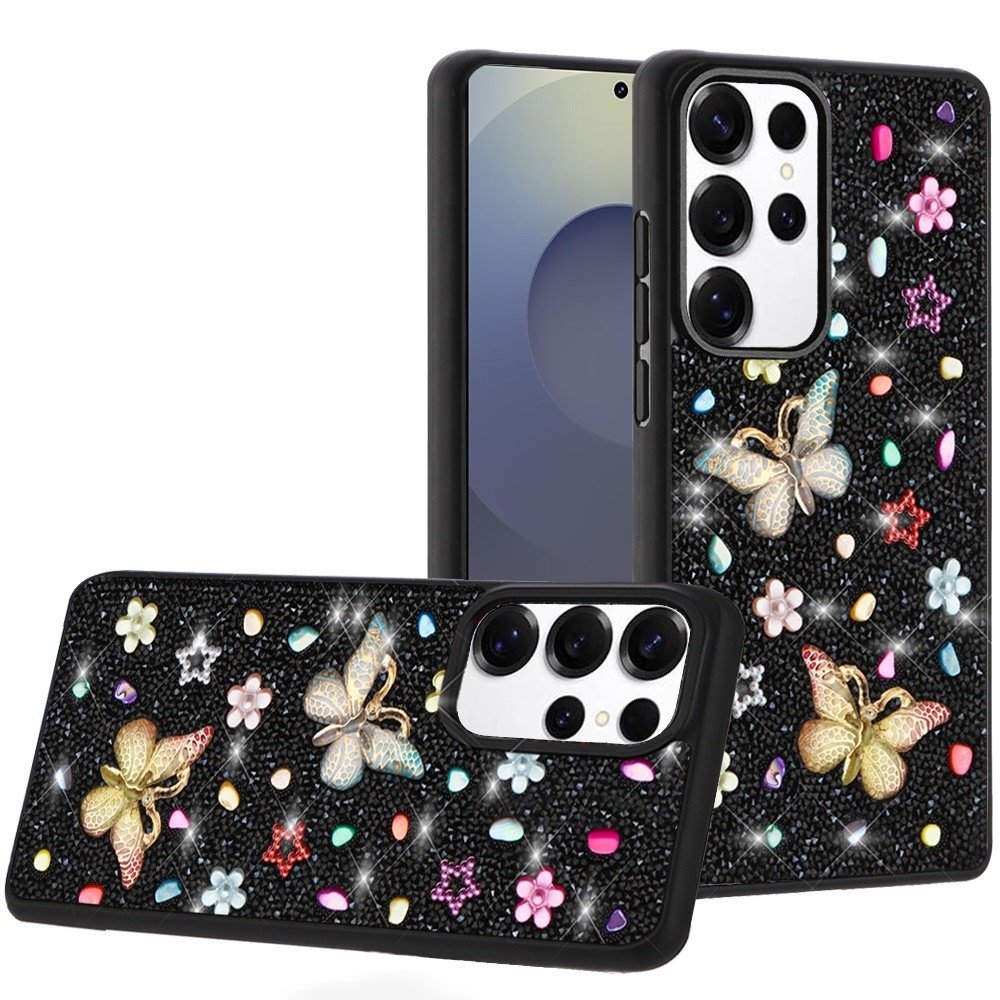 For Samsung Galaxy s25 Ultra Butterfly Ornaments Diamond Bling Glitter Hybrid Case - Image 2