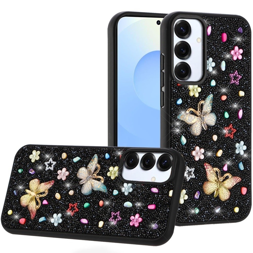 For Samsung Galaxy s25/s24 Butterfly Ornaments Diamond Bling Glitter Hybrid Case - Image 3