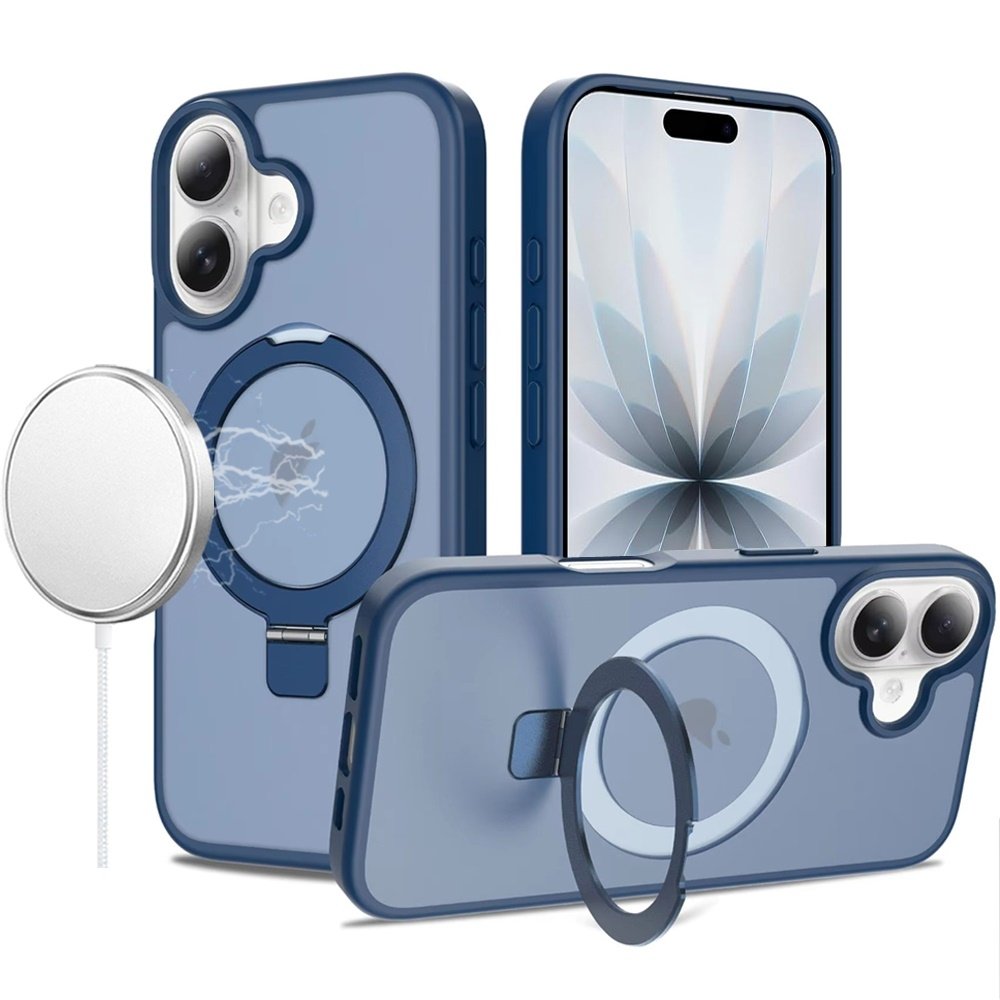 For Apple iPhone 17 Magnetic Matching Ring Stand Full Rotation Matte Hybrid