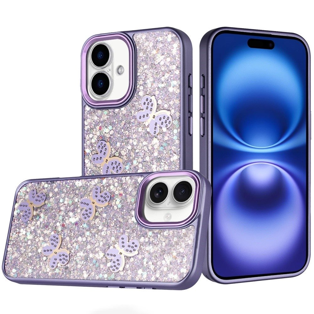 For Apple iPhone 17 Cute Butterfly Ornaments Diamonds Shimmer Matching Metallic HQ Hybrid - Image 3