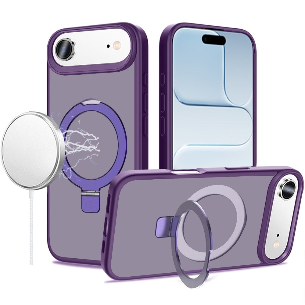 For Apple iPhone 17 Air Magnetic Matching Ring Stand Full Rotation Matte Hybrid - Image 3