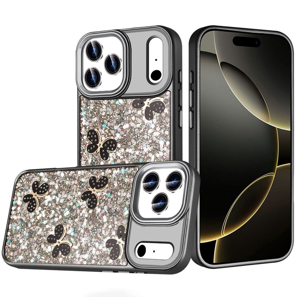 For Apple iPhone 17 Pro Cute Butterfly Ornaments Diamonds Shimmer Matching Metallic HQ Hybrid - Image 3