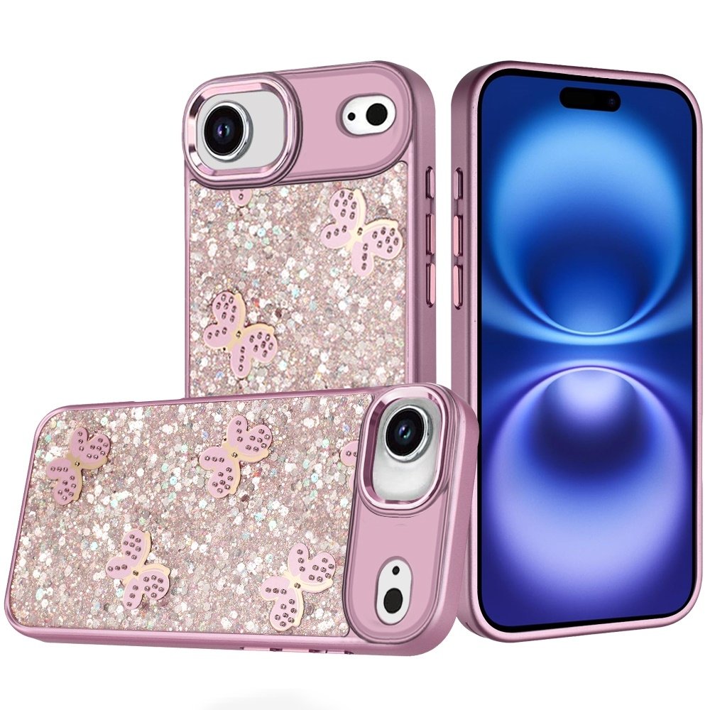For Apple iPhone 17 Air Cute Butterfly Ornaments Diamonds Shimmer Matching Metallic HQ Hybrid