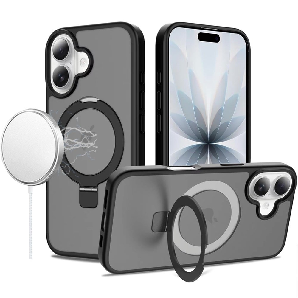 For Apple iPhone 17 Magnetic Matching Ring Stand Full Rotation Matte Hybrid - Image 2