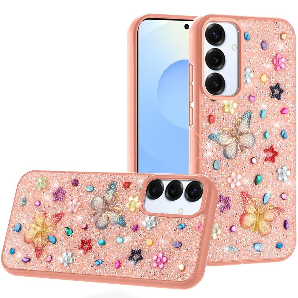 For Samsung Galaxy s25/s24 Butterfly Ornaments Diamond Bling Glitter Hybrid Case