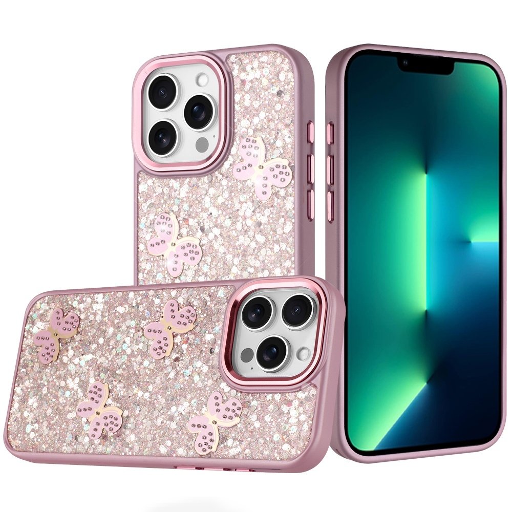 For Apple iPhone 13 Pro Max Cute Butterfly Ornaments Diamonds Shimmer Matching Metallic HQ Hybrid - Image 3