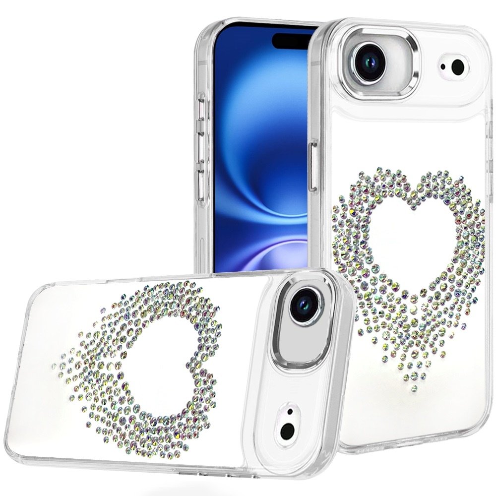 For Apple iPhone 17 Air Angel Hearts Bling Shimmer Colorful Glitter Chrome Edged Hybrid Case