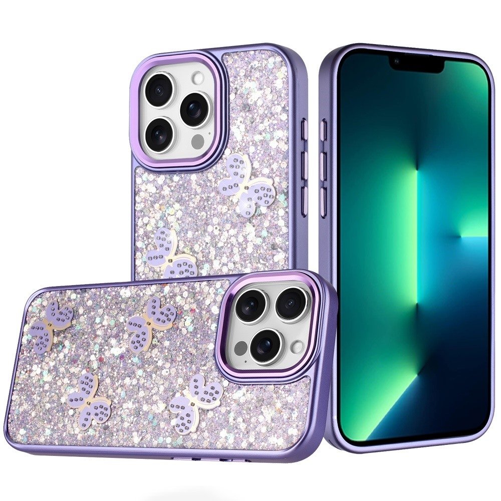 For Apple iPhone 13 Pro Max Cute Butterfly Ornaments Diamonds Shimmer Matching Metallic HQ Hybrid - Image 4