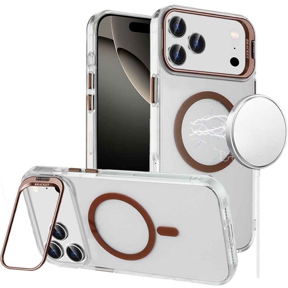 For Apple iPhone 17 Pro Max Transparent HQ Hybrid with Metallic Camera Stand Magnetic Ring Case - Image 3