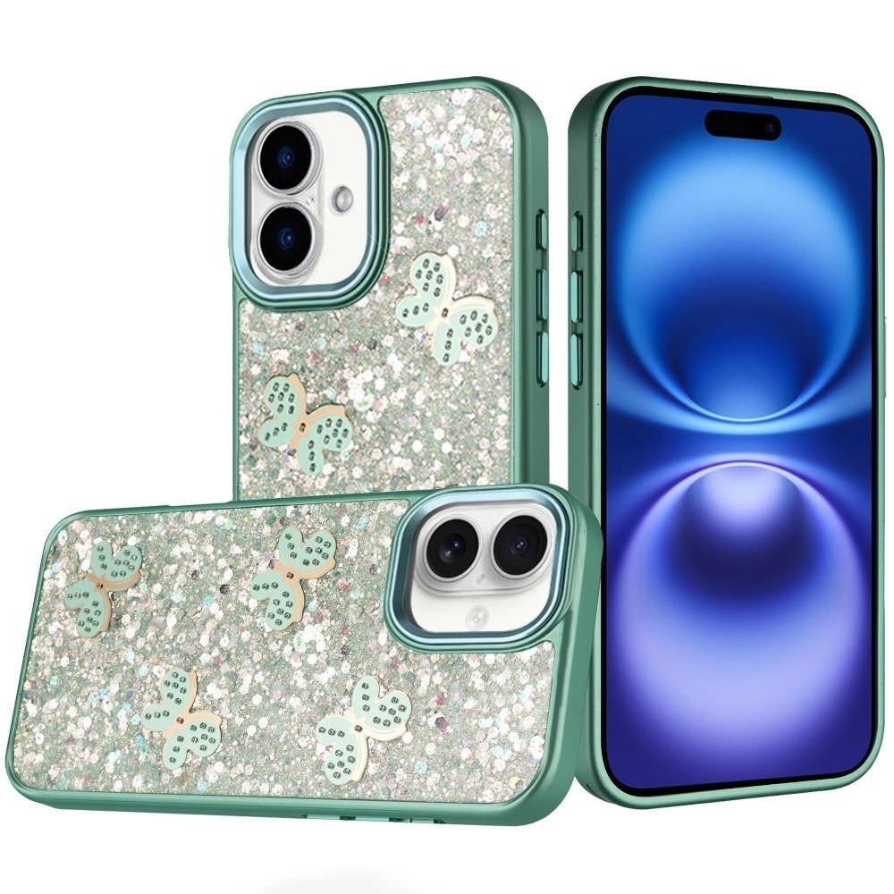 For Apple iPhone 17 Cute Butterfly Ornaments Diamonds Shimmer Matching Metallic HQ Hybrid - Image 5