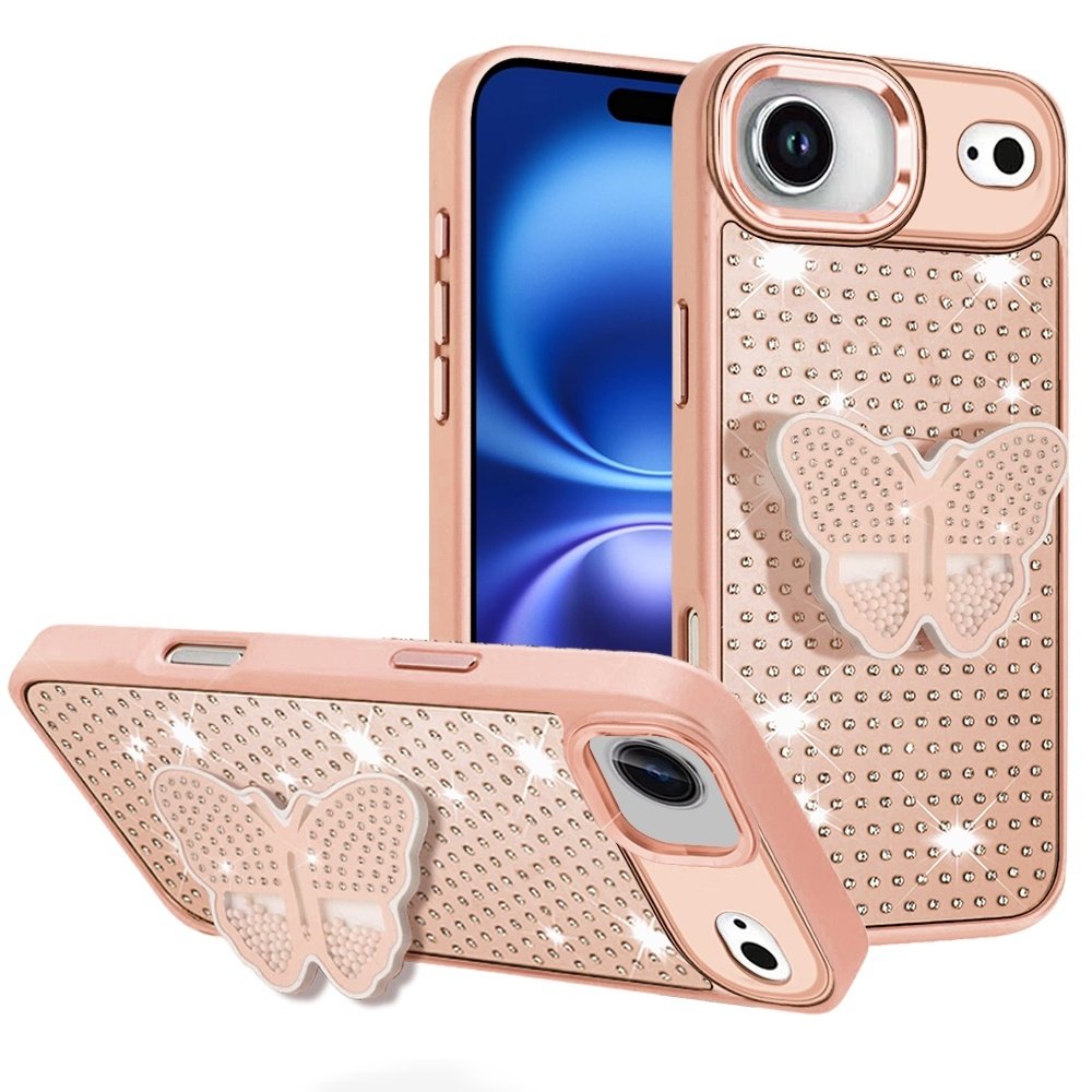 For Apple iPhone 17 Air Butterfly Moveable Grip Stand With Small Diamonds Meta Buttons HQ Hybrid - Image 2