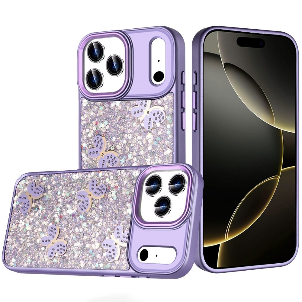 For Apple iPhone 17 Pro Max Cute Butterfly Ornaments Diamonds Shimmer Matching Metallic HQ Hybrid - Image 4