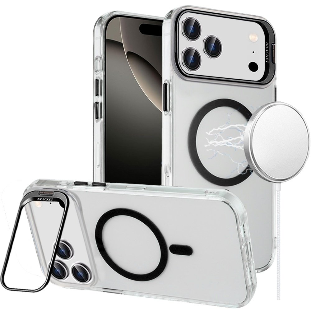 For Apple iPhone 17 Pro Max Transparent HQ Hybrid with Metallic Camera Stand Magnetic Ring Case - Image 2