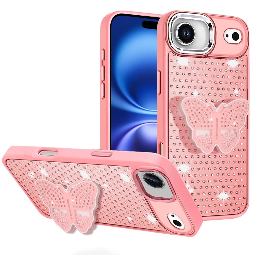 For Apple iPhone 17 Air Butterfly Moveable Grip Stand With Small Diamonds Meta Buttons HQ Hybrid - Image 4