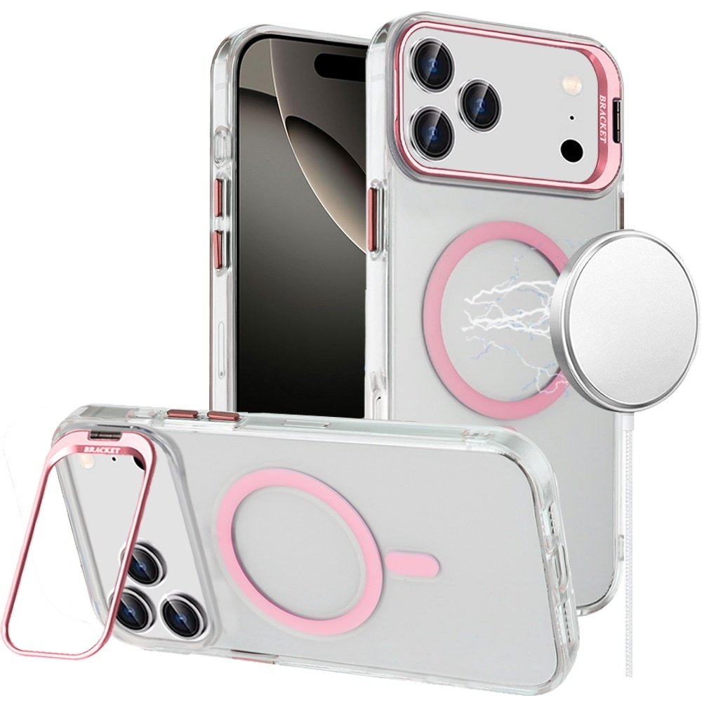For Apple iPhone 17 Pro Max Transparent HQ Hybrid with Metallic Camera Stand Magnetic Ring Case - Image 4