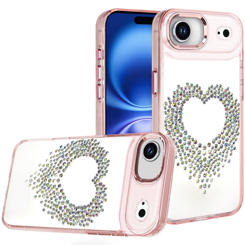 For Apple iPhone 17 Air Angel Hearts Bling Shimmer Colorful Glitter Chrome Edged Hybrid Case - Image 3