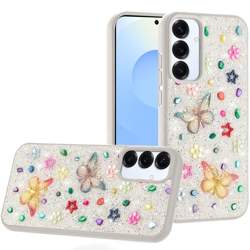 For Samsung Galaxy s25/s24 Butterfly Ornaments Diamond Bling Glitter Hybrid Case - Image 2
