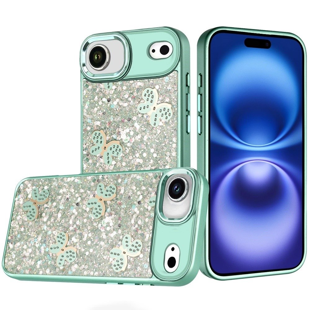 For Apple iPhone 17 Air Cute Butterfly Ornaments Diamonds Shimmer Matching Metallic HQ Hybrid - Image 2