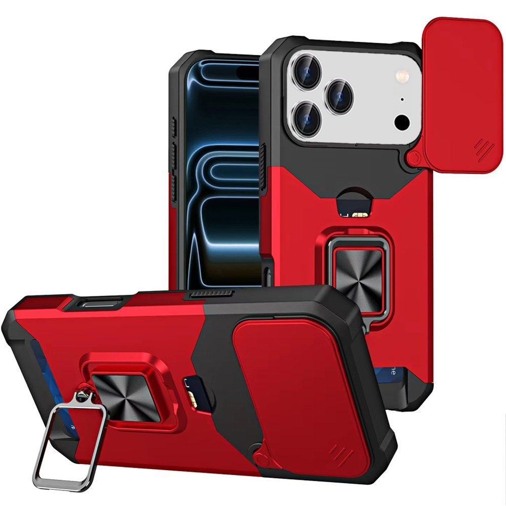 For Apple iPhone 17 Pro Max Multi-Functional Card Magnetic Ring Stand Hybrid Camera Case Cover - Image 3