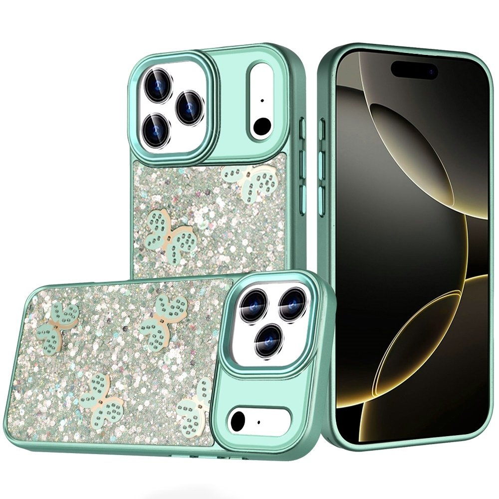For Apple iPhone 17 Pro Max Cute Butterfly Ornaments Diamonds Shimmer Matching Metallic HQ Hybrid - Image 2