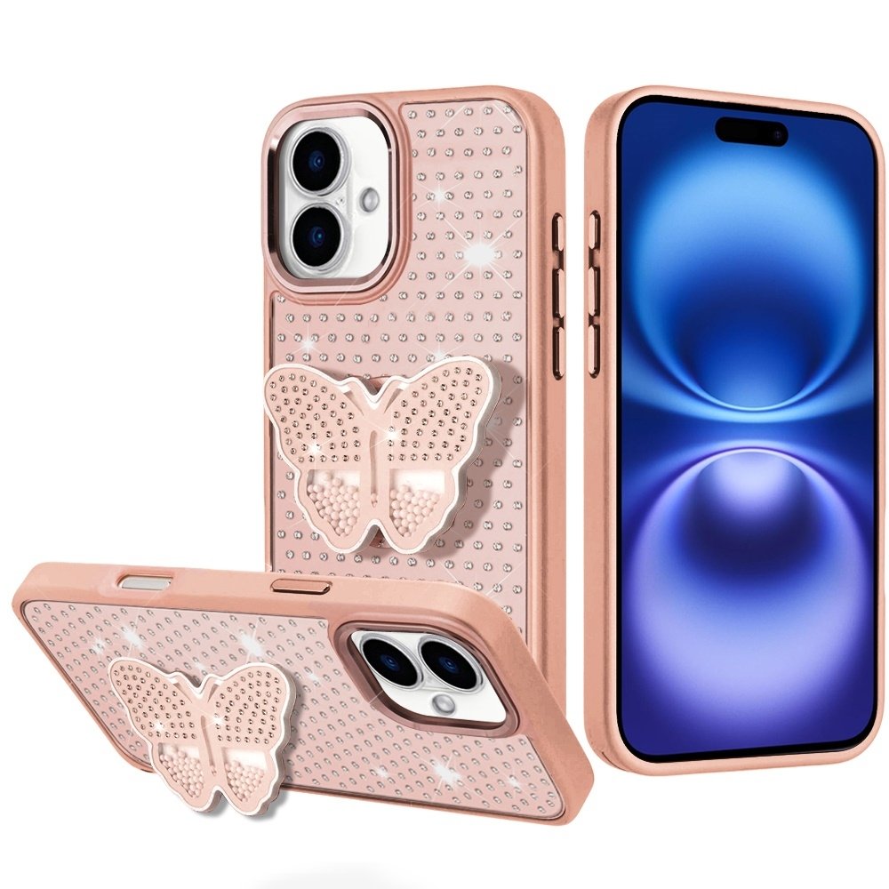 For Apple iPhone 17 Butterfly Moveable Grip Stand With Small Diamonds Meta Buttons HQ Hybrid - Image 4