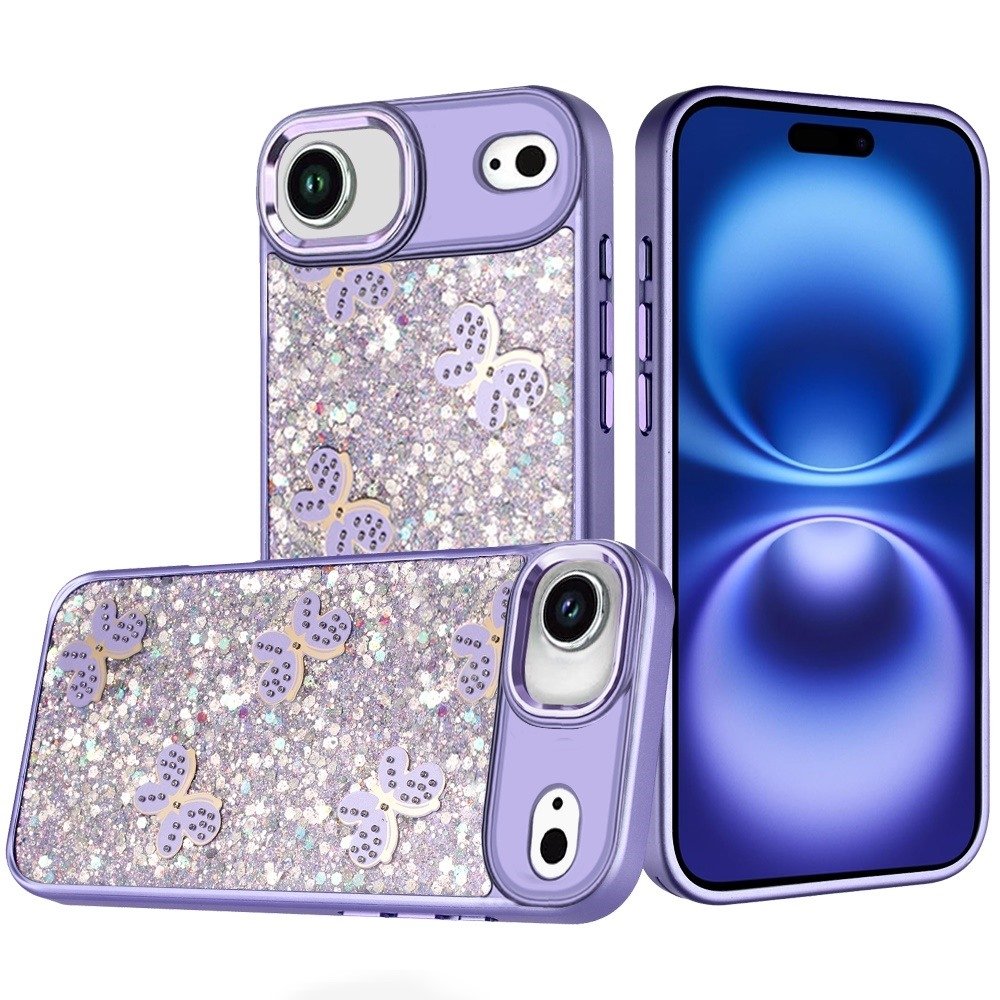 For Apple iPhone 17 Air Cute Butterfly Ornaments Diamonds Shimmer Matching Metallic HQ Hybrid - Image 4