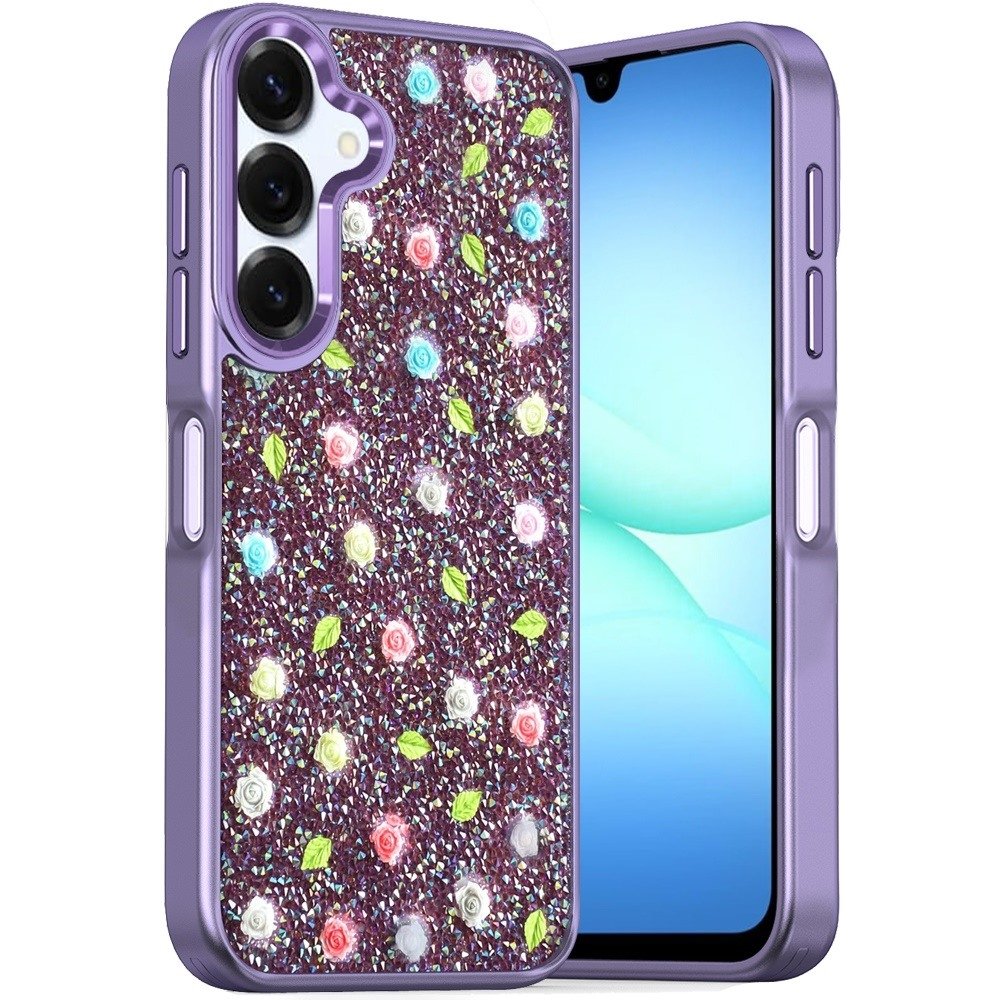 For Samsung Galaxy A17 5G Stick-On Embedded Glass Diamonds of Colorful Floral Arrangement HQ Hybrid Case - Image 3