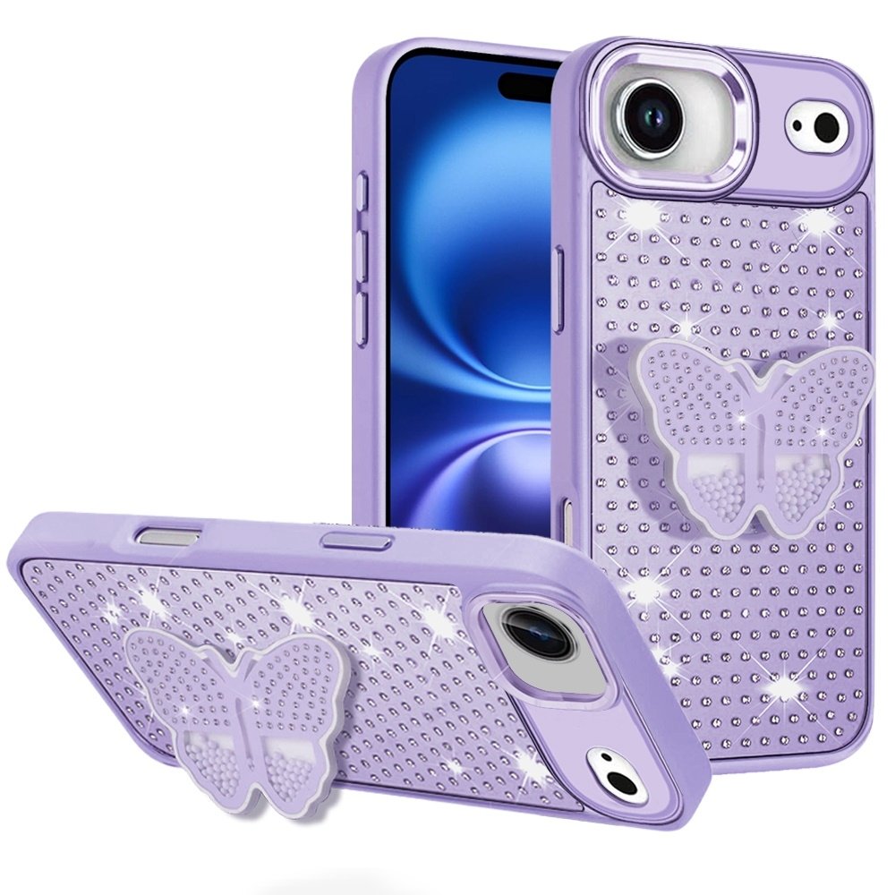 For Apple iPhone 17 Air Butterfly Moveable Grip Stand With Small Diamonds Meta Buttons HQ Hybrid