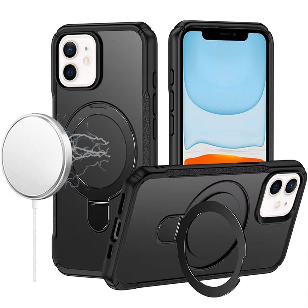 For Apple iPhone 11 (XI6.1) Matte Finish Simplified Magnetic Ring With Stand Hybrid Case