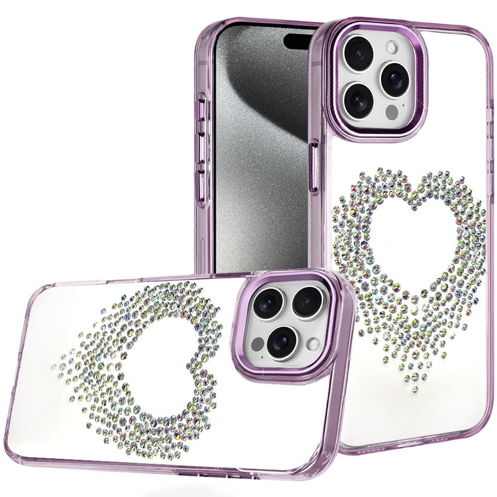 For Apple iPhone 15 Pro Max Angel Hearts Bling Shimmer Colorful Glitter Chrome Edged Hybrid Case