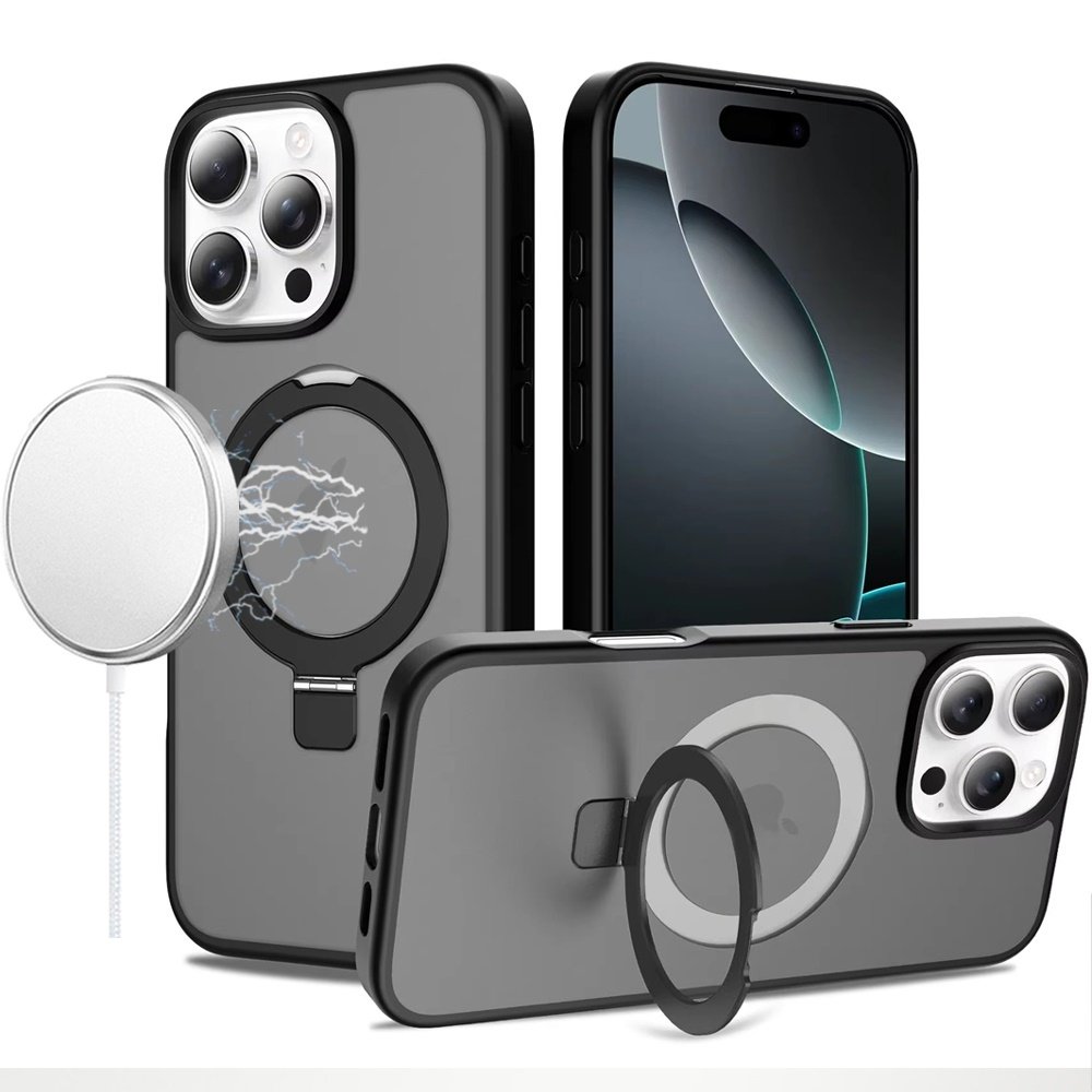 For Apple iPhone 16 Pro Max 6.9 Magnetic Matching Ring Stand Full Rotation Matte Hybrid - Image 5