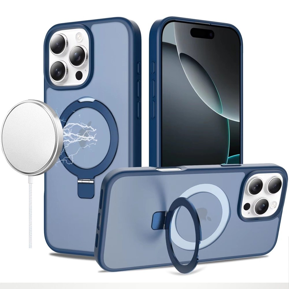 For Apple iPhone 16 Pro Max 6.9 Magnetic Matching Ring Stand Full Rotation Matte Hybrid