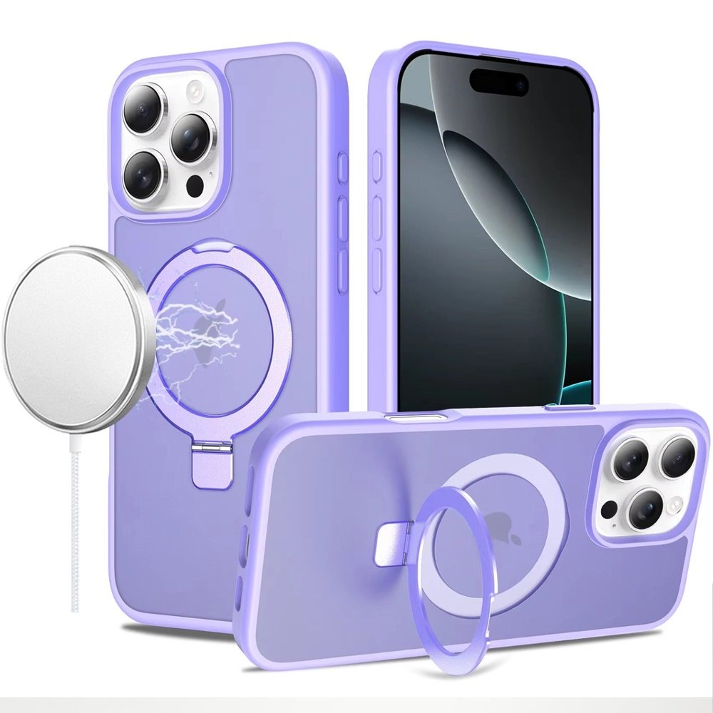For Apple iPhone 16 Pro Max 6.9 Magnetic Matching Ring Stand Full Rotation Matte Hybrid - Image 2