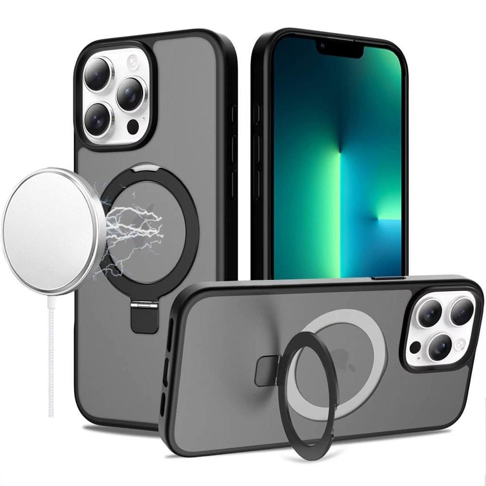 For Apple iPhone 13 Pro Max Magnetic Matching Ring Stand Full Rotation Matte Hybrid - Image 2