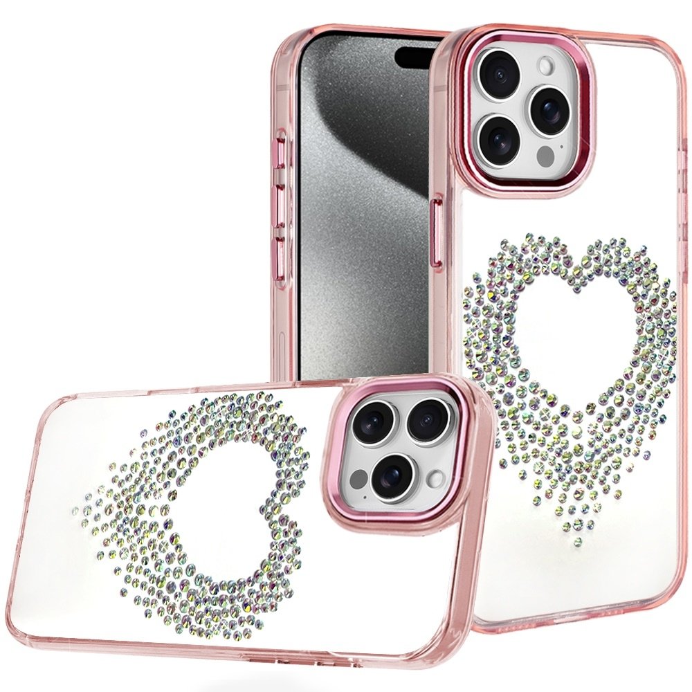 For Apple iPhone 15 Pro Max Angel Hearts Bling Shimmer Colorful Glitter Chrome Edged Hybrid Case - Image 2